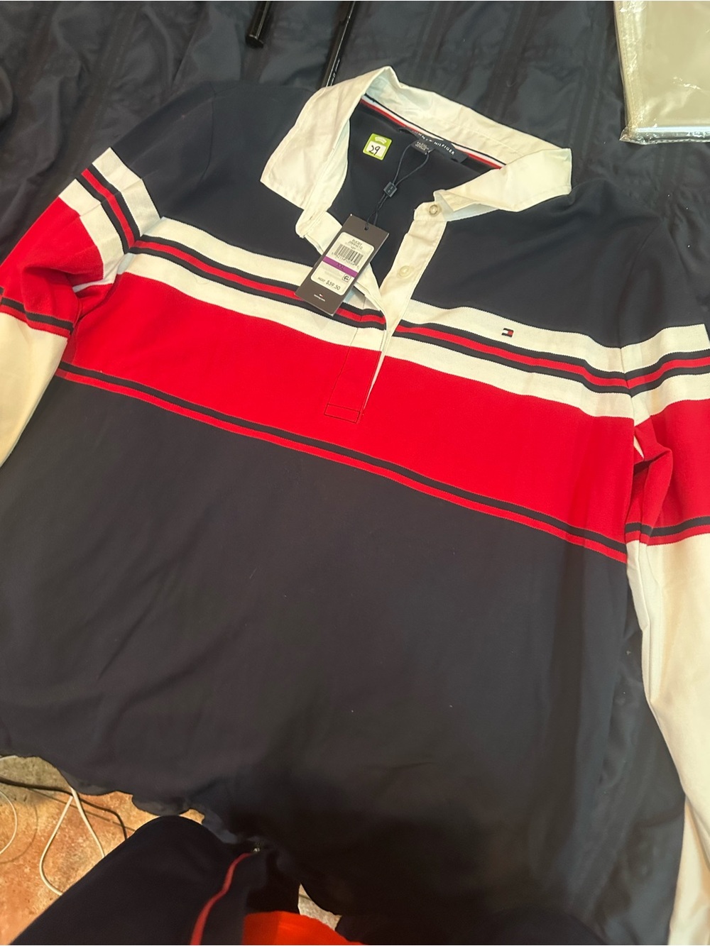 Tommy Hilfiger Navy, Red & White Striped Rugby Polo